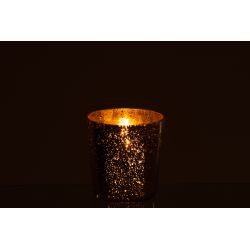 PHOTOPHORE EN VERRE ARGENT/DORÉ S 16X16X16CM - J-LINE