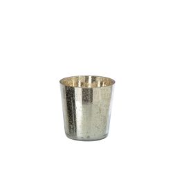PHOTOPHORE EN VERRE ARGENT/DORÉ S 16X16X16CM - J-LINE