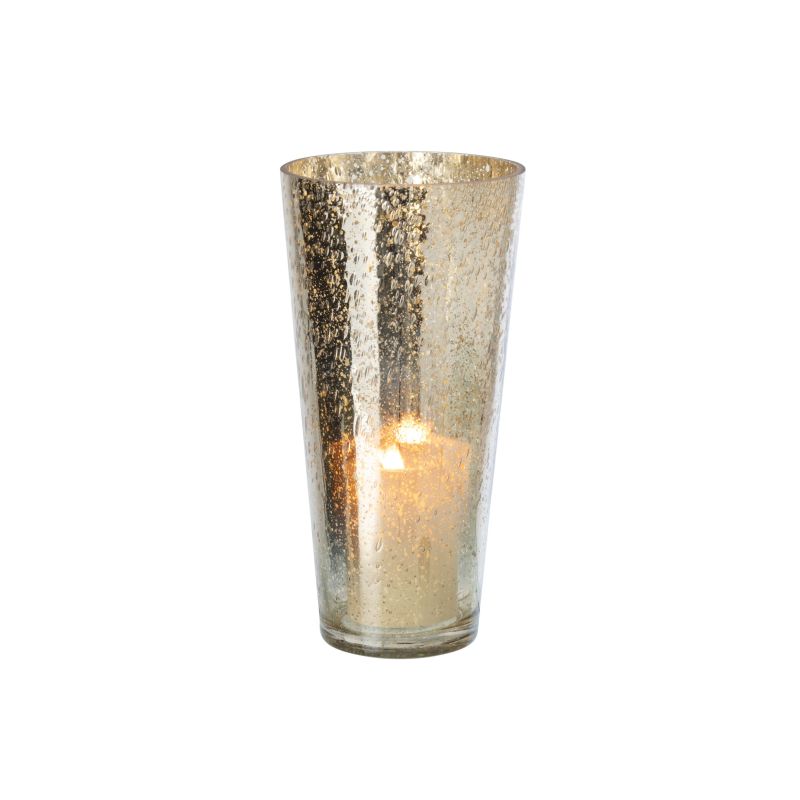 PHOTOPHORE EN VERRE ARGENT/DORÉ L 15X15X30CM - J-LINE