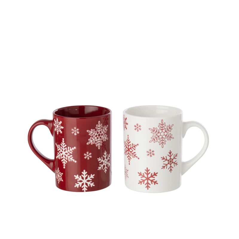 SET DE 2 MUGS FLOQUÉS NEIGE BLANC ET ROUGE - J-LINE