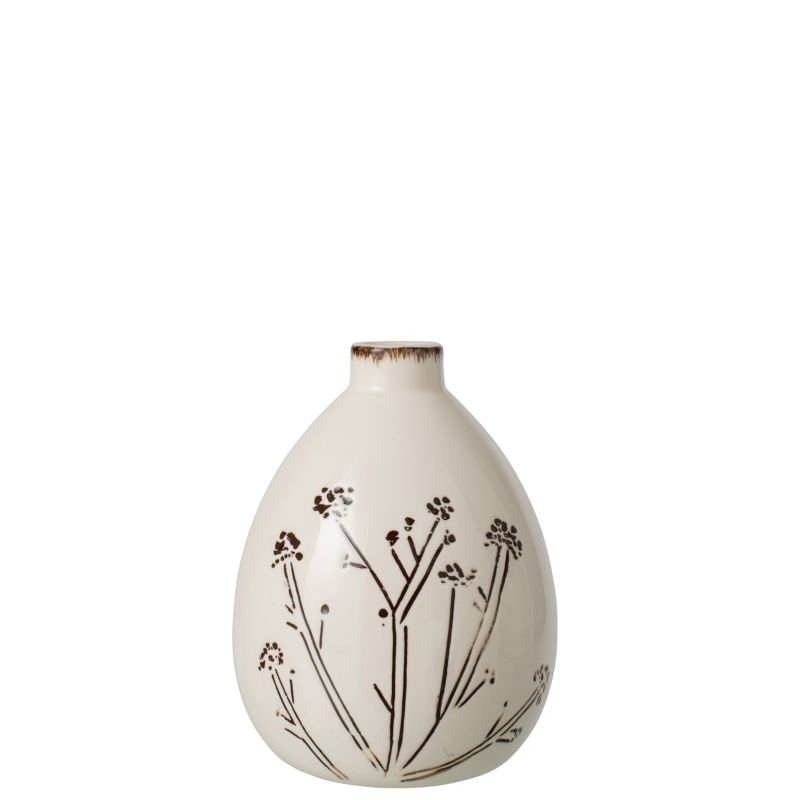 VASE FLEURS PORCELAINE BLANC/NOIR S 12X12X15CM - J-LINE