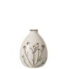VASE FLEURS PORCELAINE BLANC/NOIR S 12X12X15CM - J-LINE