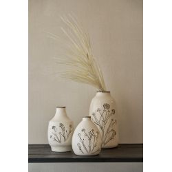 VASE FLEURS PORCELAINE BLANC/NOIRM 11X11X18CM - J-LINE