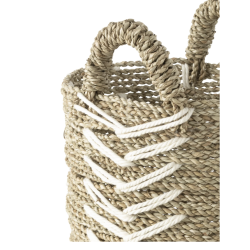 PANIER CHEVRON EN RAPHIA Blanc & Naturel M - J-LINE