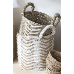 PANIER CHEVRON EN RAPHIA Blanc & Naturel M - J-LINE