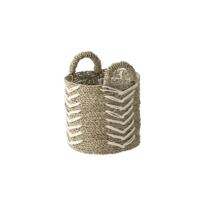 PANIER CHEVRON EN RAPHIA Blanc & Naturel M - J-LINE