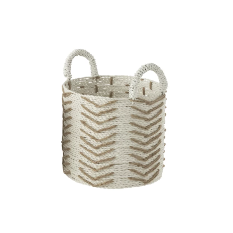 PANIER CHEVRON EN RAPHIA BLANC & NATUREL L - J-LINE