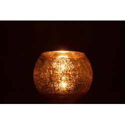 PHOTOPHORE BOULE CRAQUELEE EN VERRE NACREE OR M 15*15*12CM - J-LINE