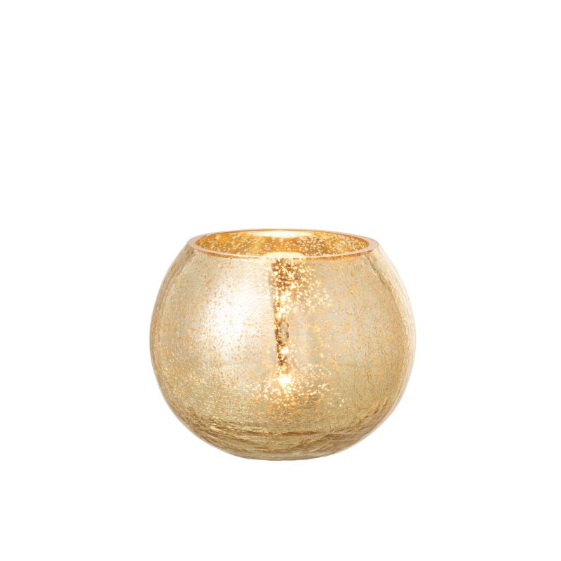 PHOTOPHORE BOULE CRAQUELEE EN VERRE NACREE OR M 15*15*12CM - J-LINE