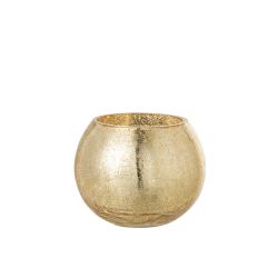 PHOTOPHORE BOULE CRAQUELEE EN VERRE NACREE OR M 15*15*12CM - J-LINE
