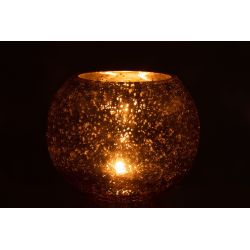 PHOTOPHORE BOULE CRAQUELEE EN VERRE NACREE OR L 20*20*16CM - J-LINE