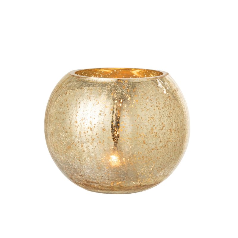 PHOTOPHORE BOULE CRAQUELEE EN VERRE NACREE OR L 20*20*16CM - J-LINE