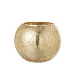 PHOTOPHORE BOULE CRAQUELEE EN VERRE NACREE OR L 20*20*16CM - J-LINE