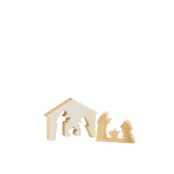 CRÈCHE MAISON BOIS DE MANGUIER BLANC/NATUREL S - J-LINE