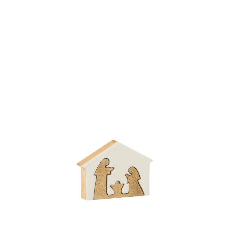 CRÈCHE MAISON BOIS DE MANGUIER BLANC/NATUREL S - J-LINE