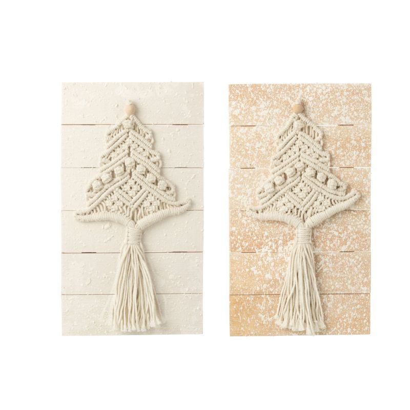 DECORATION MURALE SAPIN MACRAME NATUREL/BLANC  - J-LINE