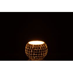 PHOTOPHORE EN VERRE MOSAÏQUE ARGENTE 9X9X6.5CM - J-LINE