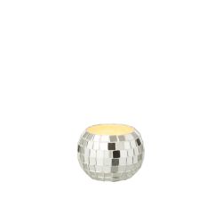 PHOTOPHORE EN VERRE MOSAÏQUE ARGENTE 9X9X6.5CM - J-LINE