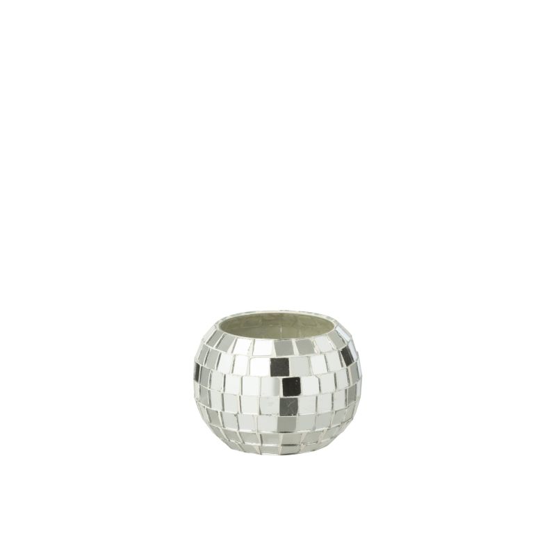 PHOTOPHORE EN VERRE MOSAÏQUE ARGENTE 9X9X6.5CM - J-LINE