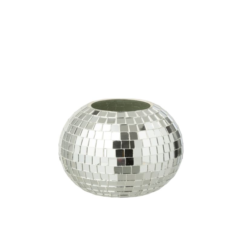 PHOTOPHORE EN VERRE MOSAÏQUE ARGENTE 16X16X11CM - J-LINE