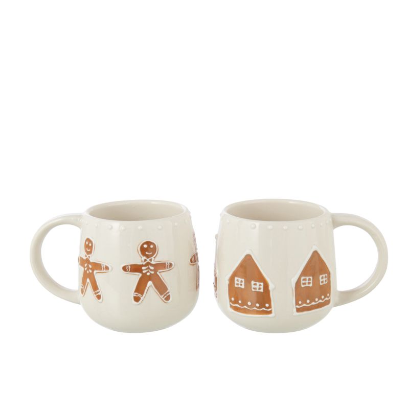MUG COOKIE EN GRÈS BLANC/OCRE 13.5X10.5X9.5CM - J-LINE