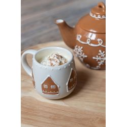 MUG COOKIE EN GRÈS BLANC/OCRE 13.5X10.5X9.5CM - J-LINE
