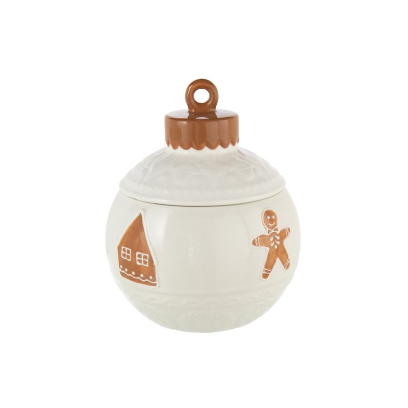 POT DE PROVISION BOULE DE NOËL EN GRES BLANC/OCRE 16.5X16.5X18CM - J-LINE