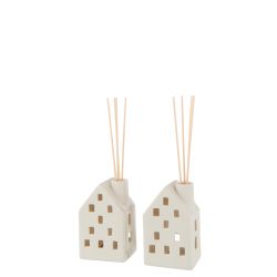 VASE MAISON LED EN ARGILE BLANCHE - J-LINE