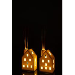 VASE MAISON LED EN ARGILE BLANCHE - J-LINE