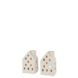 VASE MAISON LED EN ARGILE BLANCHE - J-LINE