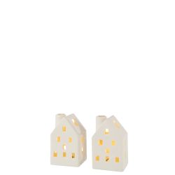 VASE MAISON LED EN ARGILE BLANCHE - J-LINE