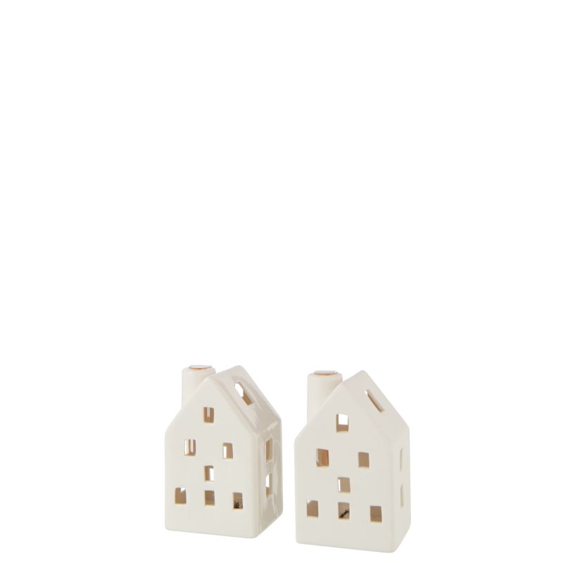 VASE MAISON LED EN ARGILE BLANCHE - J-LINE