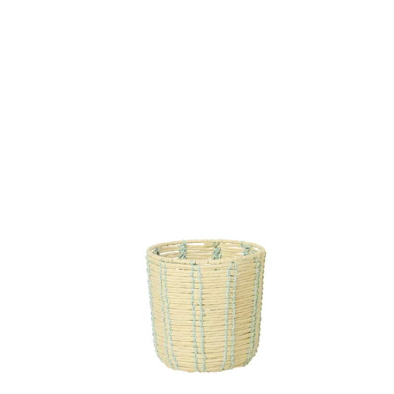 PANIER ROND LIGNE RAPHIA NATUREL/AZUR  S - J-LINE
