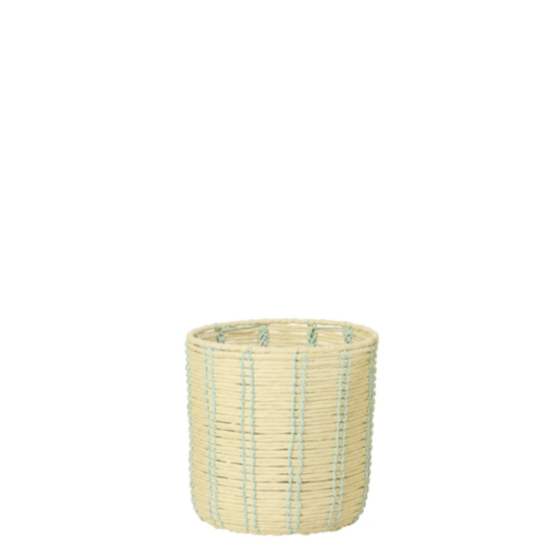 PANIER ROND LIGNE RAPHIA NATUREL/AZUR  M - J-LINE