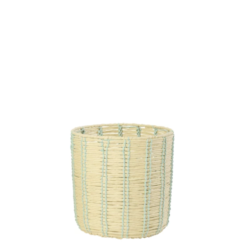 PANIER ROND LIGNE RAPHIA NATUREL/AZUR  L - J-LINE
