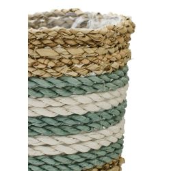 CACHE-POT JONC DE MER NATUREL/TURQUOISE D20CM - J-LINE