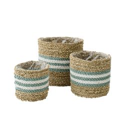 CACHE-POT JONC DE MER NATUREL/TURQUOISE D20CM - J-LINE