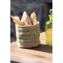 PANIER ROND EN JUTE NATUREL/VERT L 20X20X20CM - J-LINE