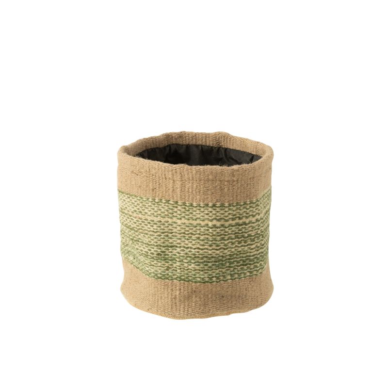 PANIER ROND EN JUTE NATUREL/VERT L 20X20X20CM - J-LINE