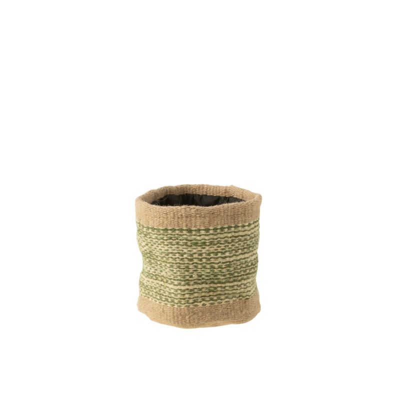 PANIER ROND EN JUTE NATUREL/VERT M 15X15X15CM - J-LINE