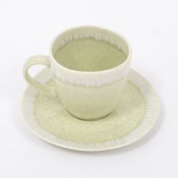 JUPITER - TASSE CAFÉ AVEC SOUS TASSE VERT/IVOIRE - HOME ELDEWEISS