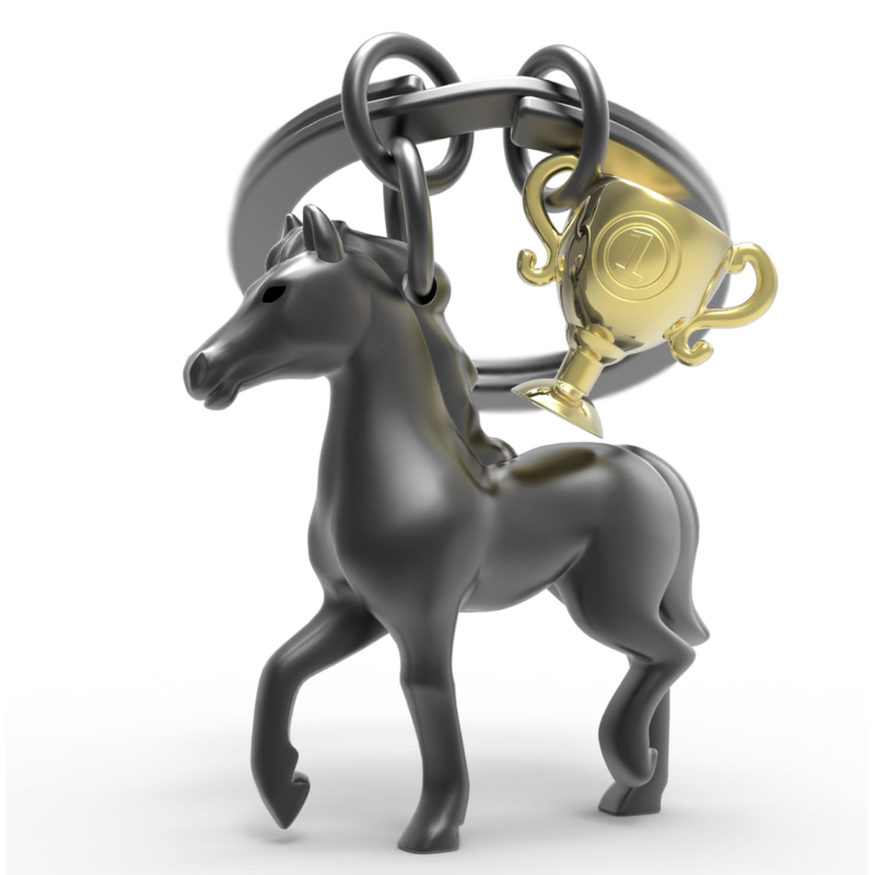 PORTE-CLÉS - CHEVAL NOIR ET SON TROPHÉE - KONTIKI
