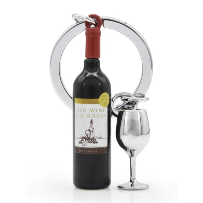 PORTE-CLÉS - BOUTEILLE DE VIN ET SON VERRE - KONTIKI