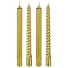 SET DE 4 BOUGIES BÂTONS DROITES ET TORSADEES DOREES 48G