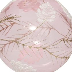 Boule de Noël en verre - Décor feuille rose - D9cm