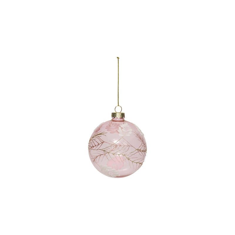 Boule de Noël en verre - Décor feuille rose - D9cm