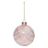 Boule de Noël en verre - Décor feuille rose - D9cm
