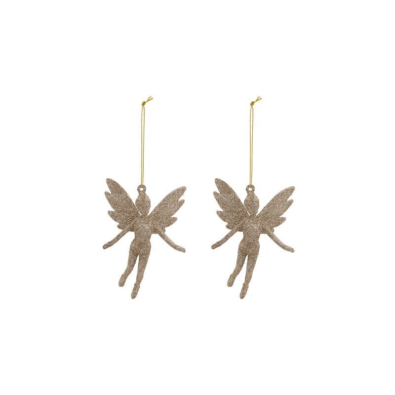 Suspension de Noël - Lot de 2 Sujets Fées à paillettes dorées - 13cm