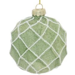 Boule de Noël en verre - Quadrillée vert - D8cm