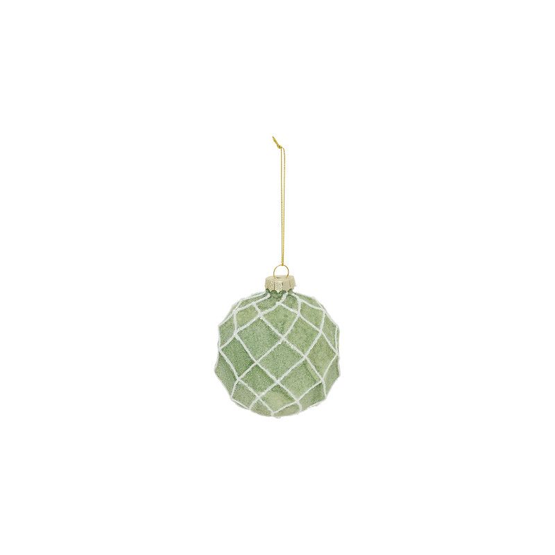Boule de Noël en verre - Quadrillée vert - D8cm